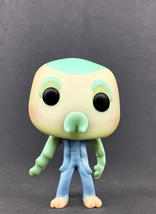 Prompt: funko pop figure of [ handsome ] squidward, chiseled jaw, sharp features, product photo