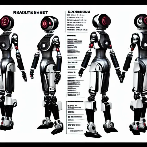 Image similar to character sheet of a robot girl