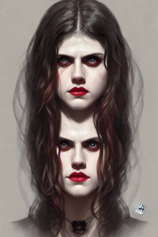 Image similar to alexandra daddario as harley qwin, realistic portrait, symmetrical, highly detailed, digital painting, artstation, concept art, smooth, sharp focus, illustration, cinematic lighting, art by artgerm and greg rutkowski and alphonse mucha