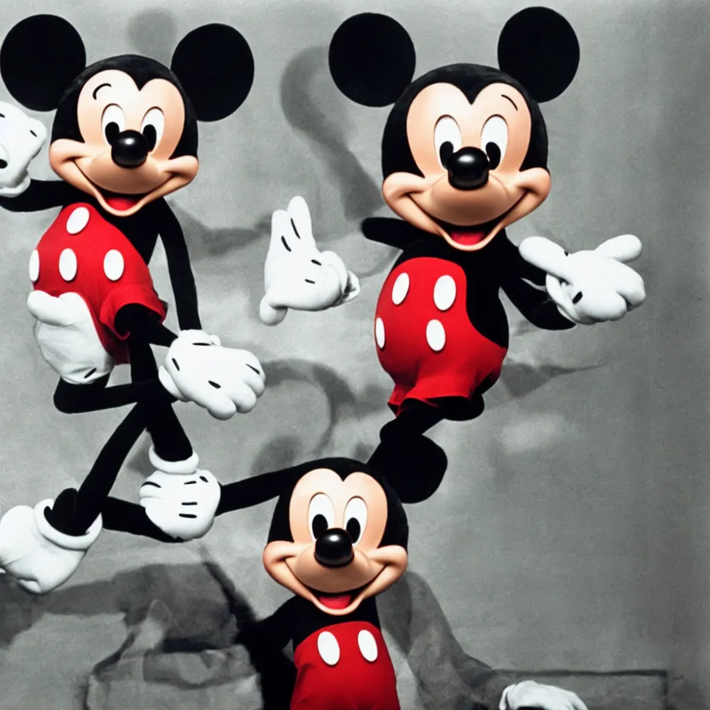 Image similar to a photograph of mickey mouse with an extra ear mutated on his back