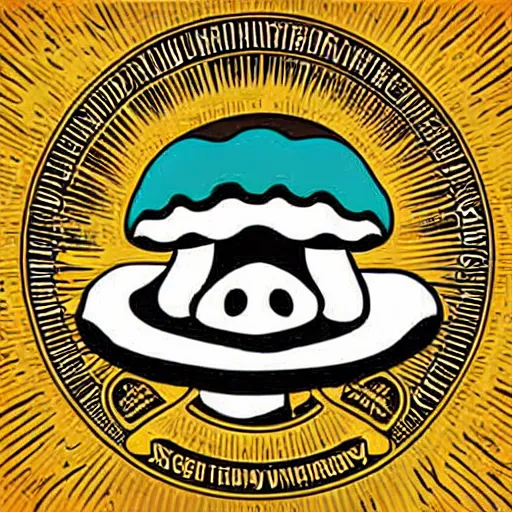 Image similar to Spencers Shroomery logo. Mushroom theme, transcendent style, by Aaron Draplin