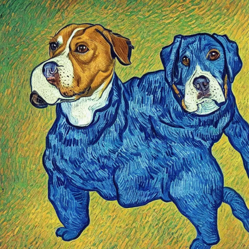 Image similar to studio portrait of a dog in the style of Starry Night; oil painting by Vincent van Gogh