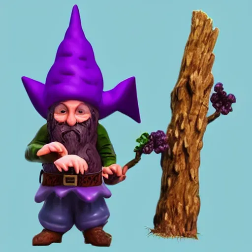 Image similar to purple gnome controlling spirits to fight off tree people in a winery. fantasy