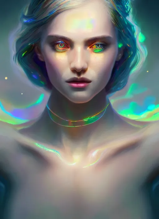 Image similar to iridescent portrait of a pale attractive women made of kintsugi and moonstone, background hyper detailed, character concept, full body, dynamic pose, glowing lights intricate, elegant, highly detailed, digital painting, artstation, concept art, sharp focus, illustration, qwek dom