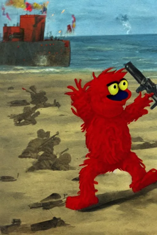 evil elmo with gun