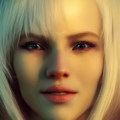 Image similar to bright white sci-fi utopia, close-up portrait of beautiful blonde military woman smiling, award-winning digital art, unreal engine, illustration