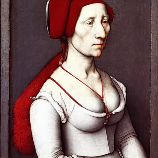 Prompt: red chalk skudy of a young woman. by hans holbein the younger.