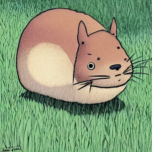 Image similar to a beautiful illustration of a capybara as totoro by studio ghibli, new contemporary art, comic book illustration, anime, my neighbor totoro