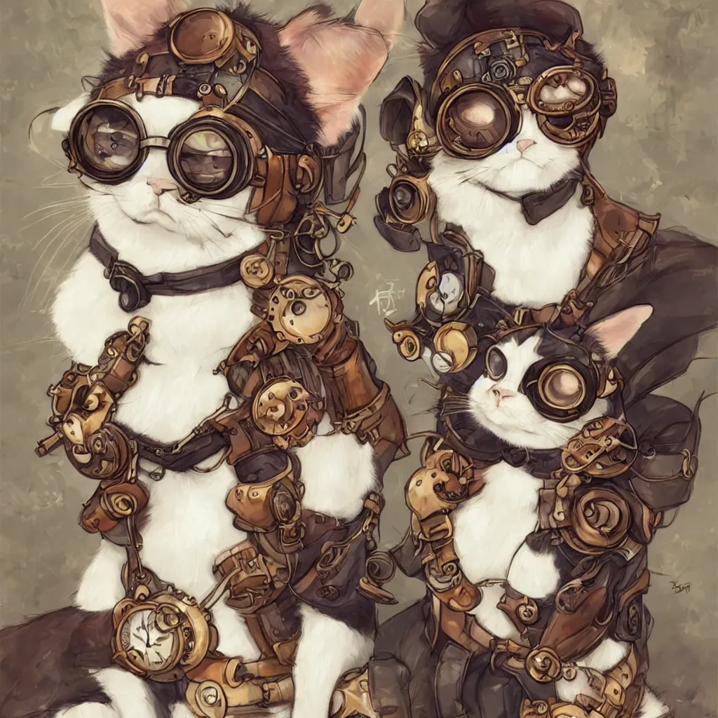 Prompt: a calico cat with steampunk googles, by ROSS tran, studio ghibli inspired