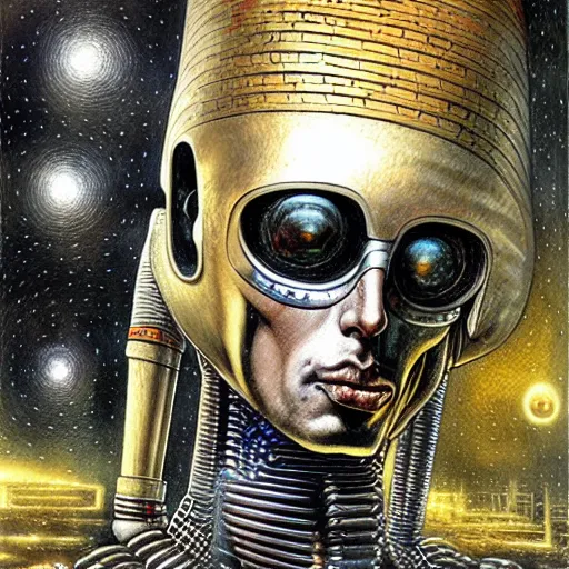 Image similar to a futurist techno - spirit cybernetic pharaoh, future perfect, award winning digital art by santiago caruso and alan bean