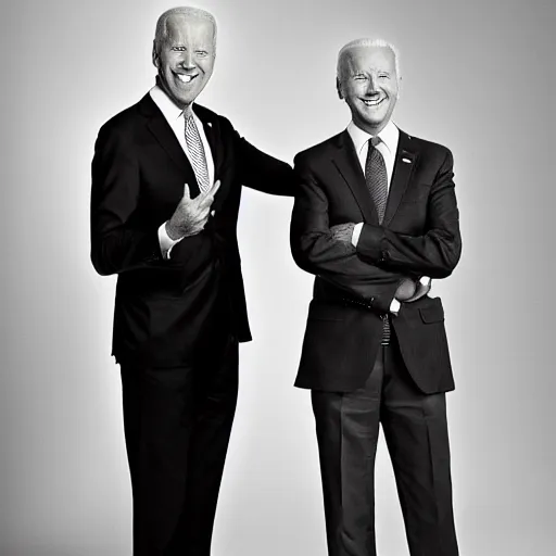 Image similar to A portrait photo of joe biden teams up with a teenage joe biden, perfect faces, 50 mm, award winning photography