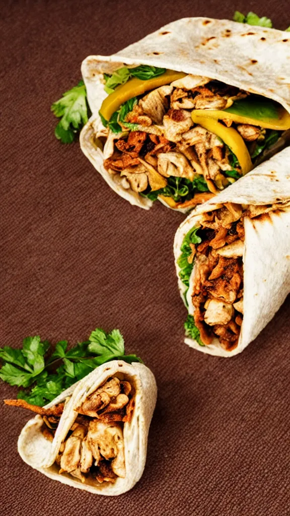 Image similar to photo of shawarma wrapped in a carpet cinematic lighting, highly detailed