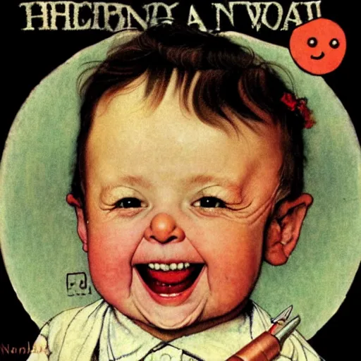 Image similar to smiling baby gloworm, by norman rockwell