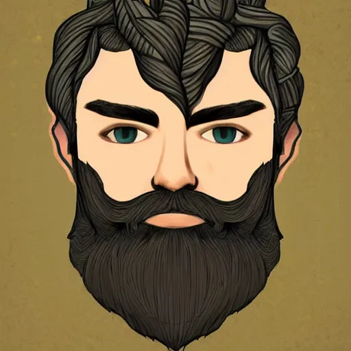 Image similar to bearded male druid gray face pointy ears with vines as hair detailed ultra realistic drawing