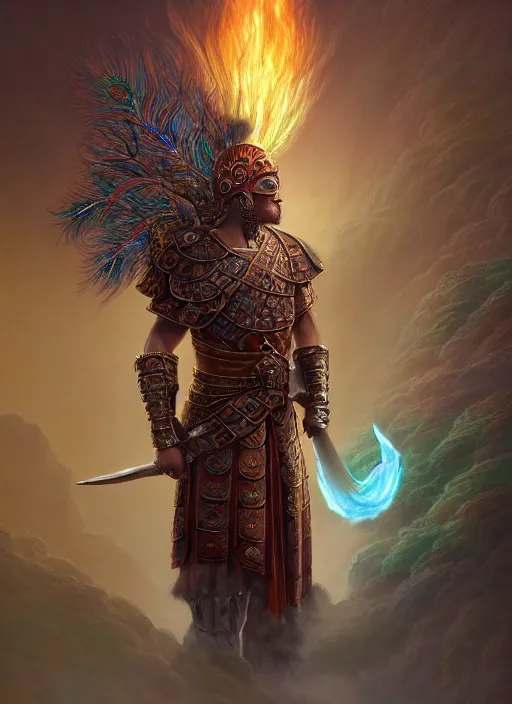 Prompt: roman centurion, nuclear, plume made of peacock feathers, in the style of tomasz alen kopera and fenghua zhong and peter mohrbacher and alex konstad, mystical colors, rim light, beautiful lighting, 8 k, stunning scene, raytracing, octane render, trending on artstation