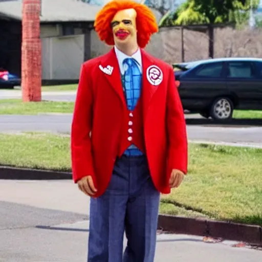 Image similar to Saul Goodman dressed like Ronald McDonald