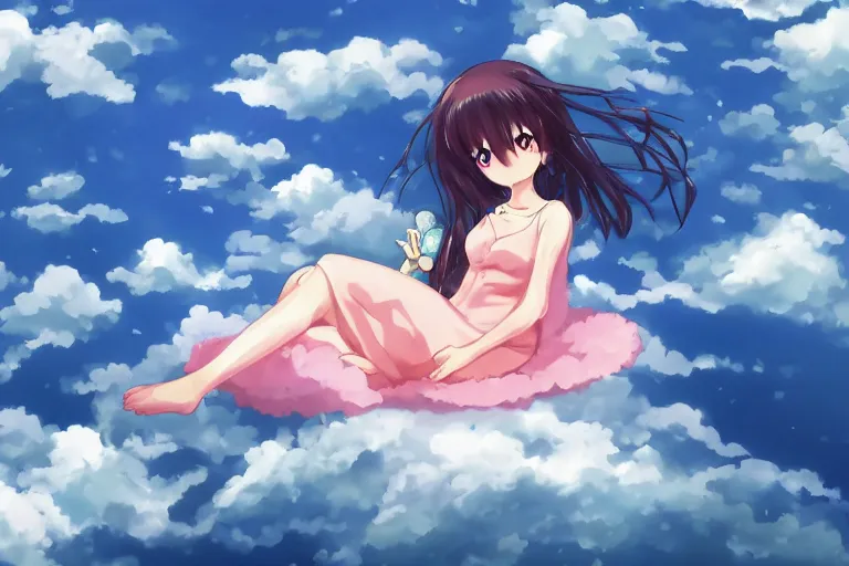 Image similar to a cute anime girl relaxing on a cloud by aoshima, chiho,