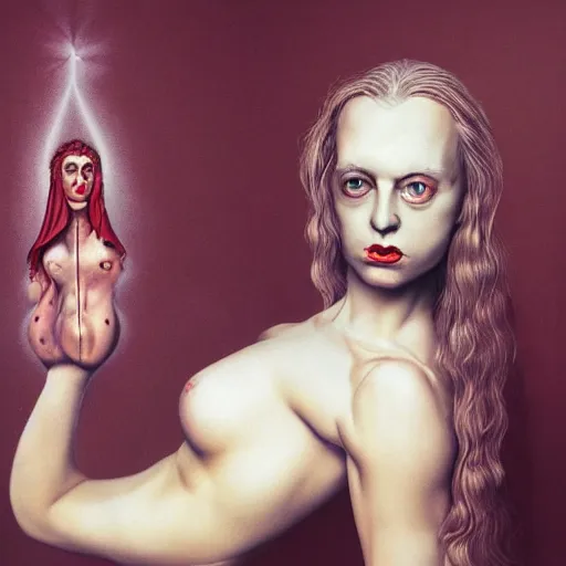 Prompt: the blasphemous caricature of the female body, hyperealistic detailed photography, divinity, awful, religious art