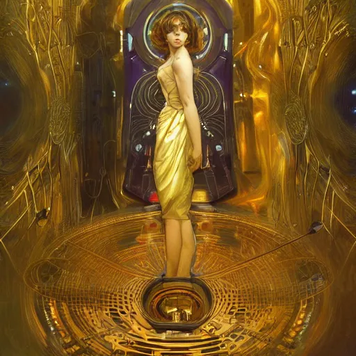 Image similar to hyper realistic golden quantum computer the size of a city , art by artery and Greg Rutkowski and alphonse mucha, sci-fi, fantasy, intricate, ornate, very very beautiful, elegant, highly detailed, digital painting, artstation, concept art, smooth, sharp focus, masterpiece , post-processing.