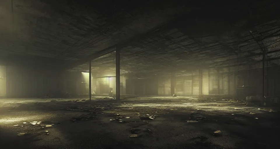 Prompt: shady abandoned warehouse at night full of hired mercenaries patrolling the area, 3 d video game, gritty atmosphere, octane render, depth of field, unreal engine 5, moody colors, trending on artstation, ultra high detail, ultra realistic, cinematic, focused, 8 k