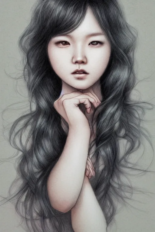 Image similar to need you here baby, realistic, sketch and art by jacqueline e, color by bo feng lin