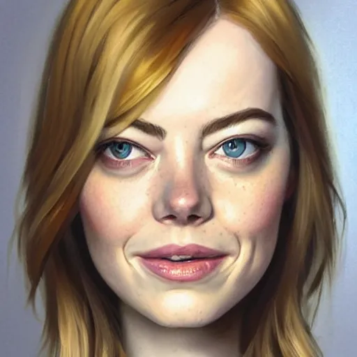 Prompt: sibgle female face portrait : left - half of this face is is sad emma stone, right - half of this face is smiling emma stone, fine details, realistic shaded lighting poster by greg rutkowski, magali villeneuve, artgerm, jeremy lipkin and michael garmash and rob rey