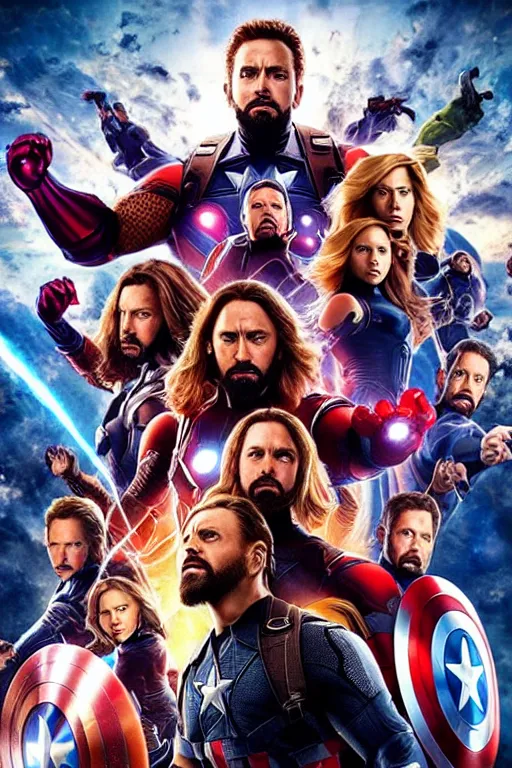 Image similar to poster for a marvel avengers movie featuring jesus christ, photorealistic, cinematic lighting, extremely detailed, marvel cinematic universe