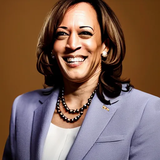 Prompt: kamala harris portrait photo, alternate reality gang prison tattoo face, gold teeth