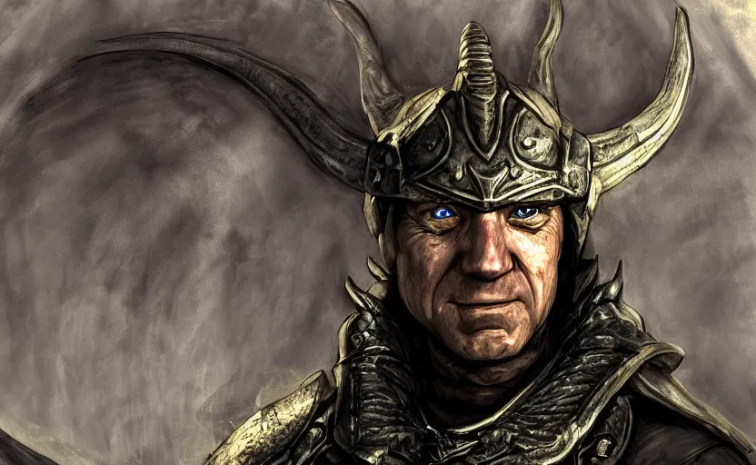 Prompt: joe biden as the dragonborn in skyrim, digital art