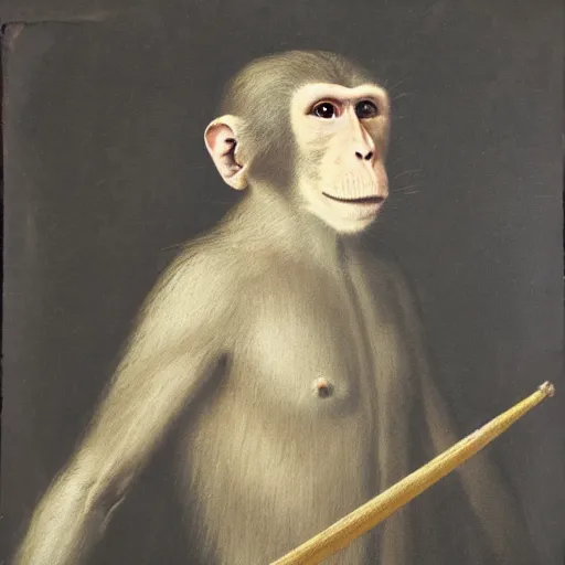 Image similar to 18th century portrait depicting a macaque aristocrat with a scepter, dynamic lighting, soft shadows