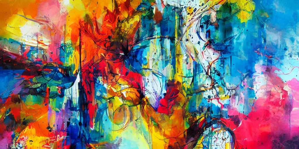 Prompt: a beautiful abstract painted by catrin arno, hyper detailed, colorful