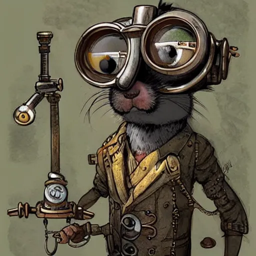 Prompt: a rat with steampunk googles, by Ian McQue