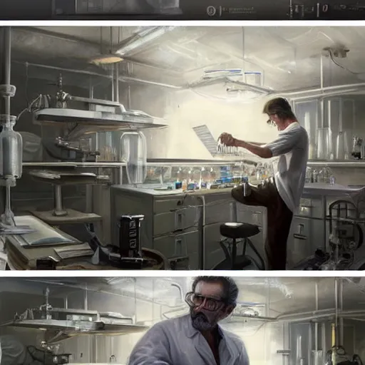 Image similar to epic masterpiece of cinematographic hyperrealism where a scientist appears in a laboratory. realistic shaded lighting poster by craig mallismo, artgerm, jeremy lipkin and michael garmash, unreal engine, radiant light, detailed and intricate environment, digital art, art station trends