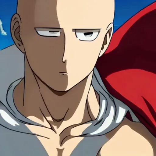 Prompt: ripped shirtless saitama one punch man with max brannings face, instagram thirst trap photo shoot