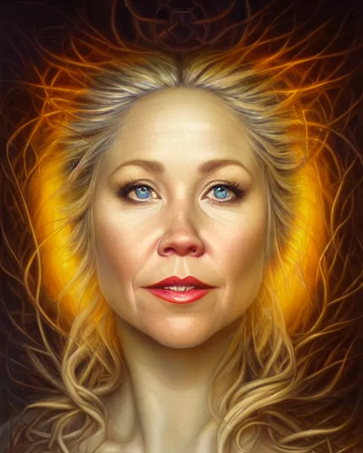 Image similar to detailed portrait of christina applegate apple!! tree! by tomasz alen kopera and peter mohrbacher and johanna martine! and margaret keane! coherent luminescent