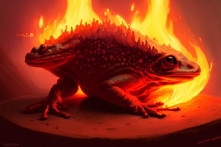 Image similar to fire toad by bayard wu, anna podedworna, gaston bussiere, greg rutkowski