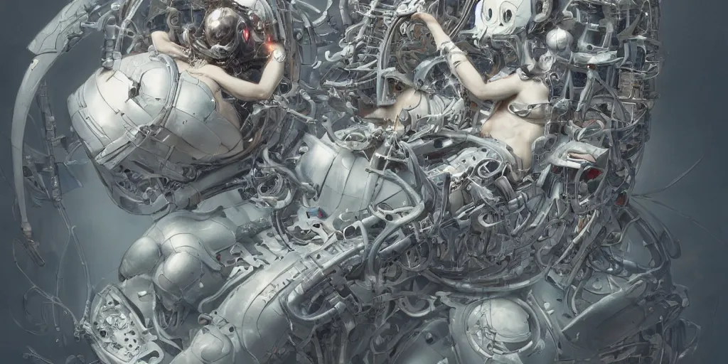 Prompt: hyperrealistic photography of a gorgeous cyborg constructing a birthing machine in the style of Jin Kagetsu, James Jean and wlop, highly detailed, masterpiece, award-winning, sharp focus, intricate concept art, ambient lighting, 8k, artstation