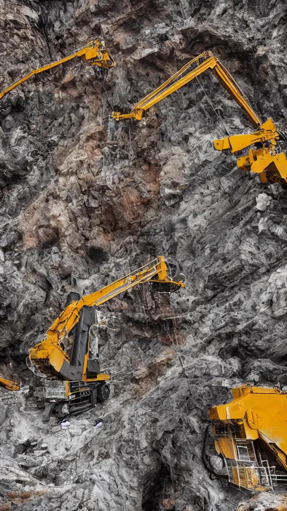 Prompt: ultra realistic macro photography of the giant magical machine embedded within the mountain, colourful sedimentary and igneous rock and marble, rock textures industrial machinery, factory machines, robotics pistons, pipes and valves, super conducters, circuitry. 8k 3D geology photograph