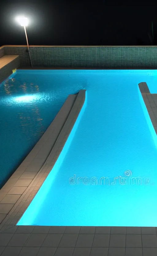 Prompt: swimming pool at night, soft render, volumetric lighting, 3d grainy illustration