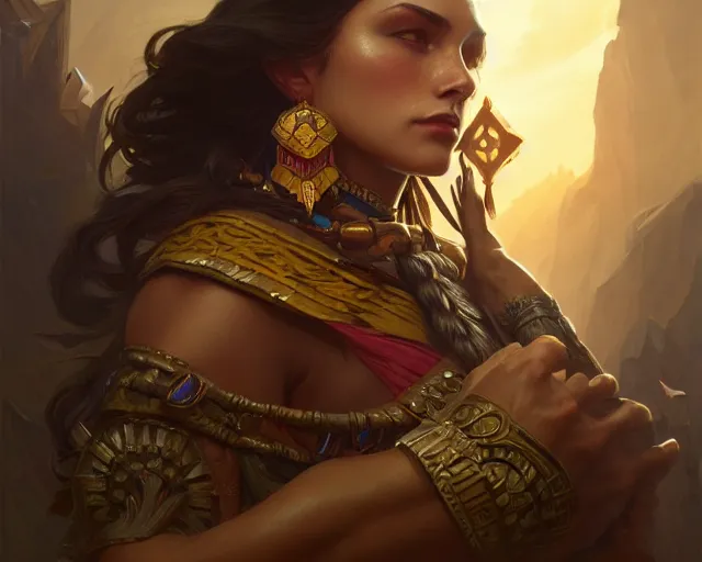 Prompt: photography of aztec warroir, deep focus, d & d, fantasy, intricate, elegant, highly detailed, digital painting, artstation, concept art, matte, sharp focus, illustration, hearthstone, art by artgerm and greg rutkowski and alphonse mucha