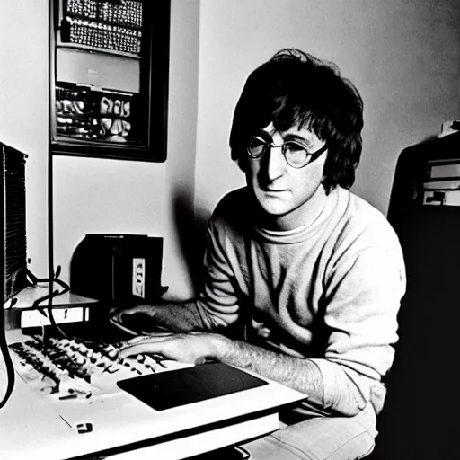 Image similar to John Lennon building a Gaming PC