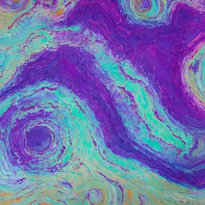 Prompt: abstract multiple layers of purple and blue shades paint dripping and running in a circular pattern in the rough form of a head, oil on canvas, detailed