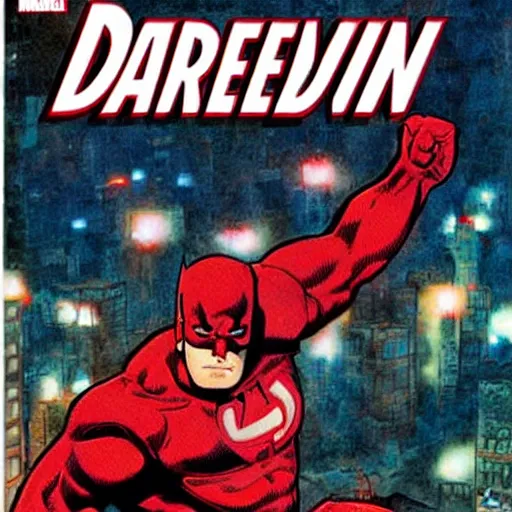 Prompt: daredevil punching superman, comic cover, marvel