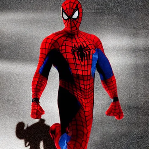 Image similar to bruce willis as unmask spiderman, rain background, an film still