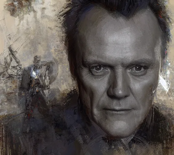 Image similar to a hyper-detailed portrait of ANthony Stewart Head by Craig Mullins; oil on canvas; trending on artstation; 90mm; f/1.4