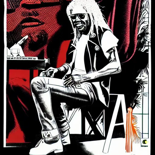 Image similar to alpha blondy by guido crepax, very detailed, 4 k