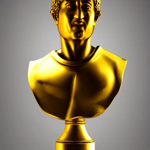 Prompt: a realistic render of a golden Roman bust, high contrast lighting, 4k
