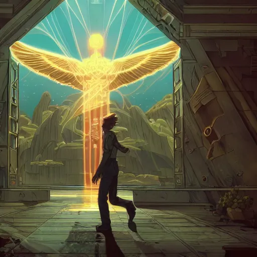 Image similar to the second coming of johnny sins by dan mumford, yusuke murata, makoto shinkai, ross tran, cosmic, heavenly, god rays, intricate detail, cinematic, 8 k, cel shaded, unreal engine, featured on artstation, pixiv, nazi propaganda