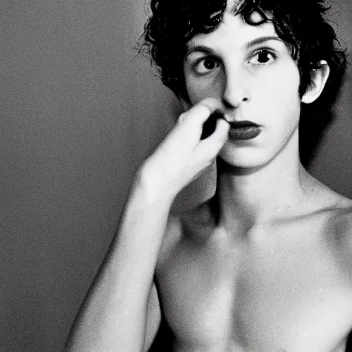 Image similar to finn wolfhard showing his arm pits, by nan goldin, by larry clark, by terry richardson, fashion, vman magazine