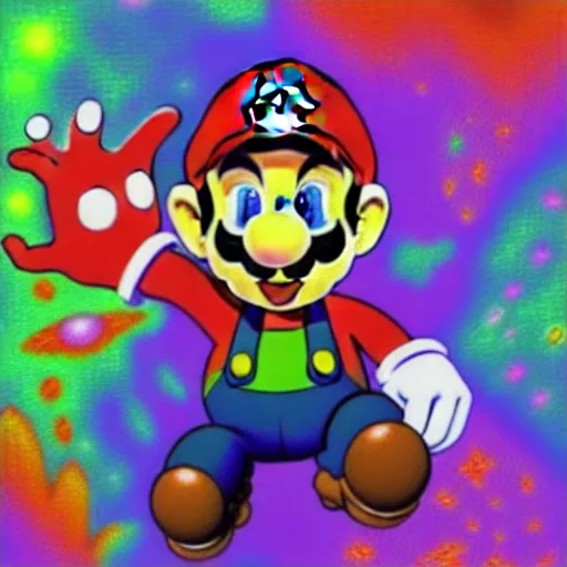 Prompt: psychedelic beautiful art of mario